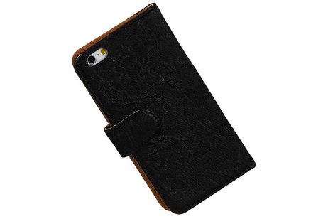 Washed Leer Bookstyle Hoes voor iPhone 6 Zwart