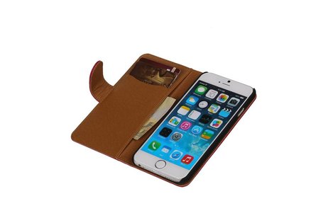 Washed Leer Bookstyle Hoesje - Geschikt voor iPhone 6 Roze