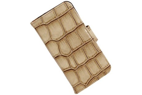 Glans Krokodil Bookstyle Hoes voor iPhone 6 Beige