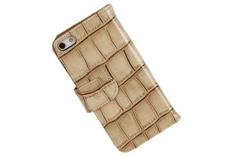 Glans Krokodil Bookstyle Hoes voor iPhone 6 Beige