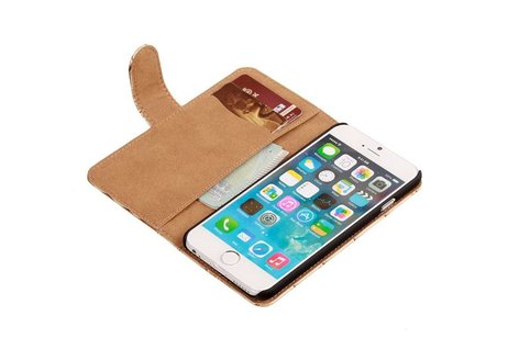 Glans Krokodil Bookstyle Hoes voor iPhone 6 Beige