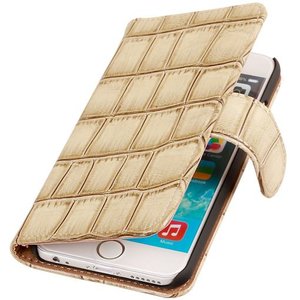 Glans Krokodil Bookstyle Hoes voor iPhone 6 Beige