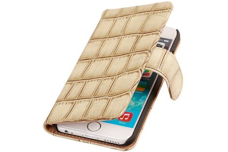 Glans Krokodil Bookstyle Hoes voor iPhone 6 Beige