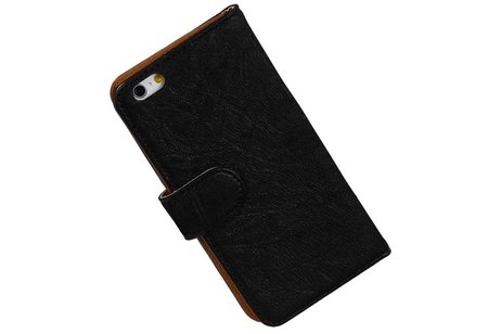 Washed Leer Bookstyle Hoesje - Geschikt voor iPhone 6 Plus Zwart