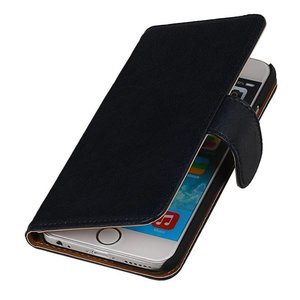 Washed Leer Bookstyle Hoesje - Geschikt voor iPhone 6 Plus Donker Blauw