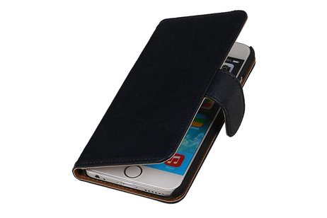 Washed Leer Bookstyle Hoes voor iPhone 6 Plus Donker Blauw