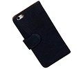 Washed Leer Bookstyle Hoesje - Geschikt voor iPhone 6 Plus Donker Blauw