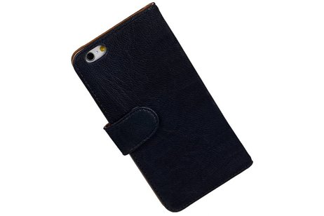 Washed Leer Bookstyle Hoesje - Geschikt voor iPhone 6 Plus Donker Blauw