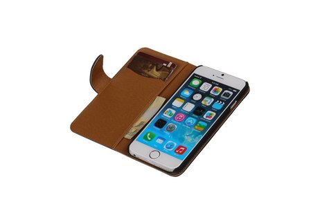 Washed Leer Bookstyle Hoesje - Geschikt voor iPhone 6 Plus Donker Blauw