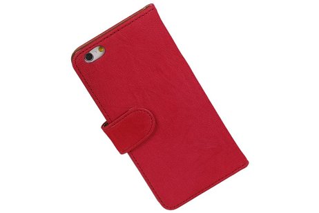 Washed Leer Bookstyle Hoes voor iPhone 6 Plus Roze