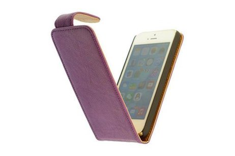 Washed Leer Classic Flip Hoes voor iPhone 5C Paars