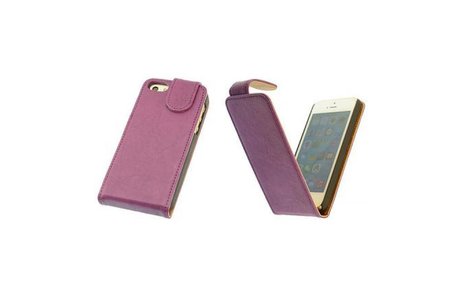 Washed Leer Classic Flip Hoes voor iPhone 5C Paars