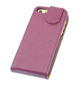 Washed Leer Classic Flip Hoes voor iPhone 4 Paars