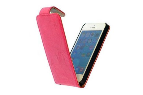 Washed Leer Classic Flip Hoes voor iPhone 4 Roze