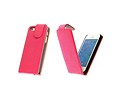 Washed Leer Classic Flip Hoes voor iPhone 4 Roze