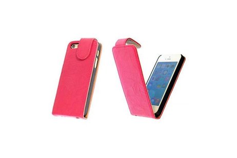 Washed Leer Classic Flip Hoes voor iPhone 4 Roze