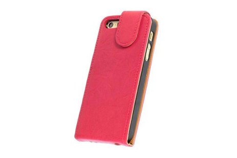 Washed Leer Classic Flip Hoes voor iPhone 4 Roze