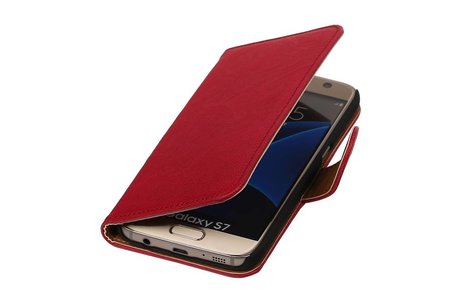 Washed Leer Bookstyle Hoesje - Geschikt voor Samsung Galaxy S7 G930F Roze