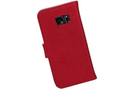 Washed Leer Bookstyle Hoesje - Geschikt voor Samsung Galaxy S7 G930F Roze