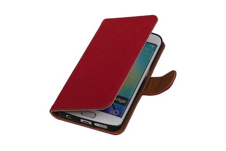 Washed Leer Bookstyle Hoesje - Geschikt voor Samsung Galaxy S6 Edge G925F Roze
