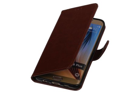TPU Bookstyle Hoes - Hoesje Geschikt voor Samsung Galaxy S6 Edge Plus G928F Bruin