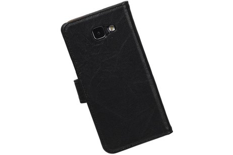 Washed Leer Bookstyle Hoes voor Galaxy A7 (2016) Zwart