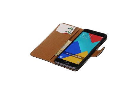Washed Leer Bookstyle Hoesje - Geschikt voor Samsung Galaxy A7 (2016) Zwart