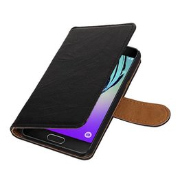 Washed Leer Bookstyle Hoes voor Samsung Galaxy A3 Zwart