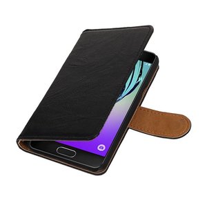 Washed Leer Bookstyle Hoesje - Geschikt voor Samsung Galaxy A3 Zwart