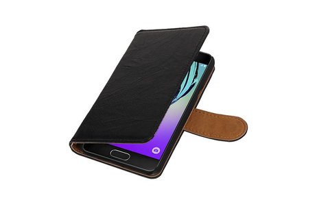 Washed Leer Bookstyle Hoesje - Geschikt voor Samsung Galaxy A3 Zwart