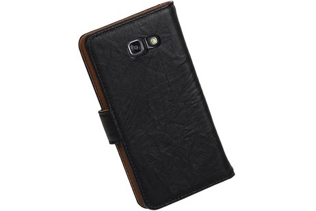 Washed Leer Bookstyle Hoesje - Geschikt voor Samsung Galaxy A3 Zwart