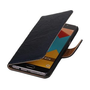 Washed Leer Bookstyle Hoesje - Geschikt voor Samsung Galaxy A7 Donker Blauw