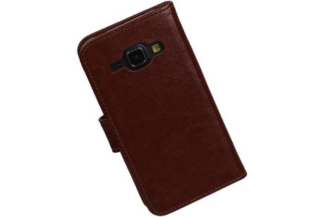 TPU Bookstyle Hoes - Hoesje Geschikt voor Samsung Galaxy J1 J100F Bruin