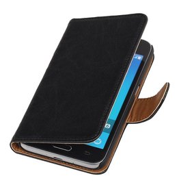 Washed Leer Bookstyle Hoes voor Samsung Galaxy J1 J100F Zwart