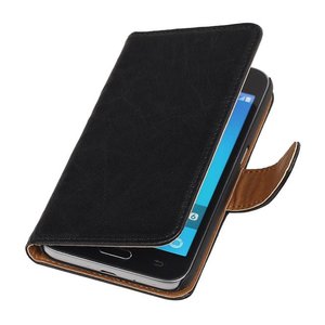 Washed Leer Bookstyle Hoesje - Geschikt voor Samsung Galaxy J1 J100F Zwart