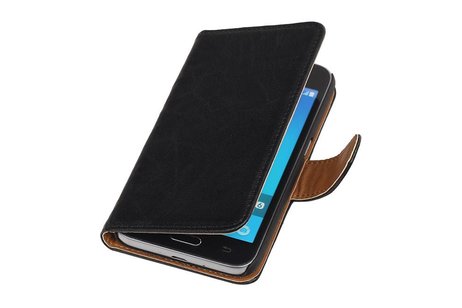 Washed Leer Bookstyle Hoesje - Geschikt voor Samsung Galaxy J1 J100F Zwart