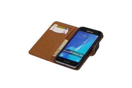 Washed Leer Bookstyle Hoesje - Geschikt voor Samsung Galaxy J1 J100F Zwart