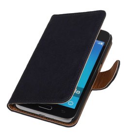 Washed Leer Bookstyle Hoes voor Samsung Galaxy J1 J100F Donker Blauw