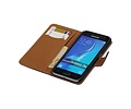 Washed Leer Bookstyle Hoesje - Geschikt voor Samsung Galaxy J1 J100F Donker Blauw