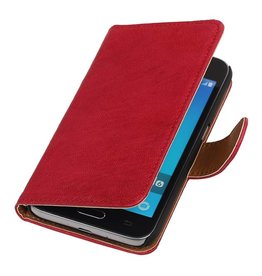 Washed Leer Bookstyle Hoes voor Samsung Galaxy J1 J100F Roze