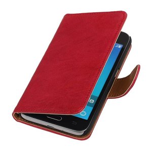 Washed Leer Bookstyle Hoesje - Geschikt voor Samsung Galaxy J1 J100F Roze