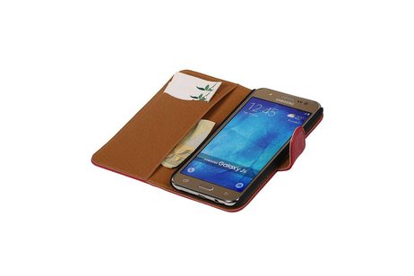 Washed Leer Bookstyle Hoesje - Geschikt voor Samsung Galaxy J5 J500F Roze