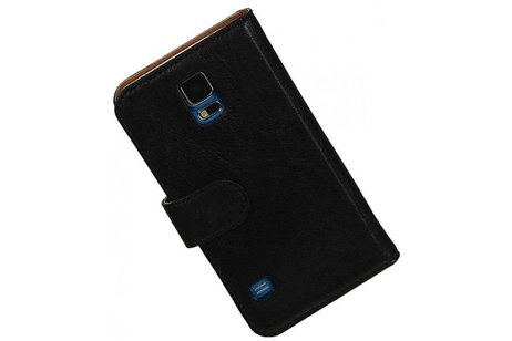 Washed Leer Bookstyle Wallet Case Hoesje voor Galaxy S5 G900F Zwart