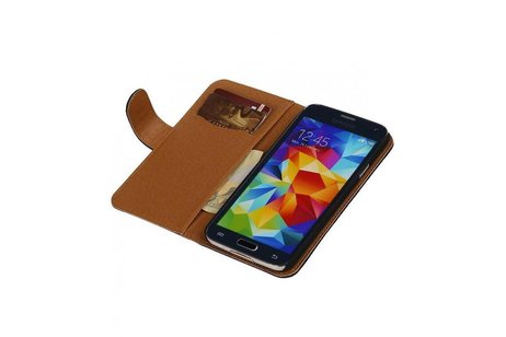 Washed Leer Bookstyle Wallet Case Hoesje voor Galaxy S5 G900F Zwart