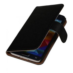 Washed Leer Bookstyle Wallet Case Hoesje voor Galaxy S5 G900F Zwart