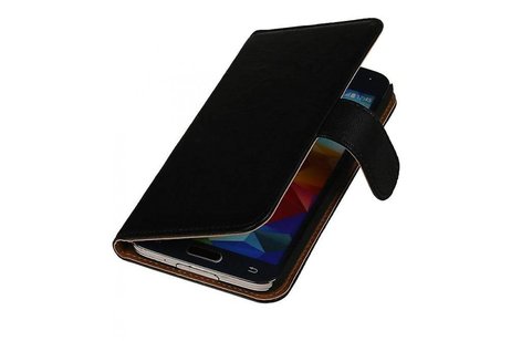 Washed Leer Bookstyle Wallet Case Hoesje - Geschikt voor Samsung Galaxy S5 G900F Zwart