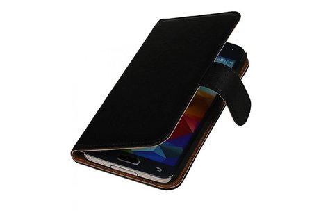 Washed Leer Bookstyle Wallet Case Hoesje voor Galaxy S5 G900F Zwart