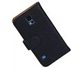 Washed Leer Bookstyle Wallet Case Hoesje voor Galaxy S5 G900F Donker Blauw