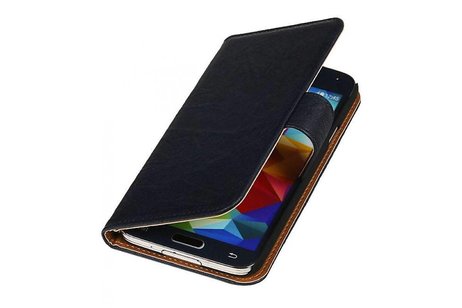 Washed Leer Bookstyle Wallet Case Hoesje - Geschikt voor Samsung Galaxy S5 G900F Donker Blauw