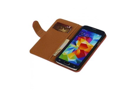 Washed Leer Bookstyle Wallet Case Hoesje voor Galaxy S5 G900F Roze